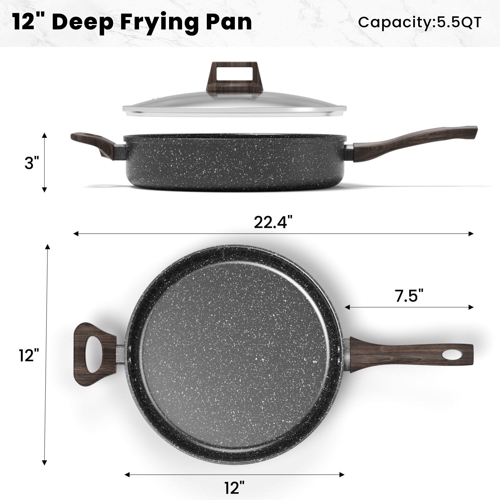 GPED 12-Inch Nonstick Frying Pan With Glass Lid photo 3