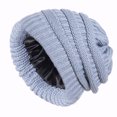 thumbnail image 1 of Gorro de mujer de invierno de punto con forro de satén Gorro cálido de lavado suave de seda suelta, 1 of 5