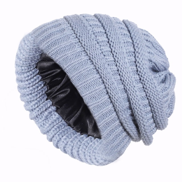 Gorro de mujer de invierno de punto con forro de satén Gorro cálido de lavado suave de seda suelta