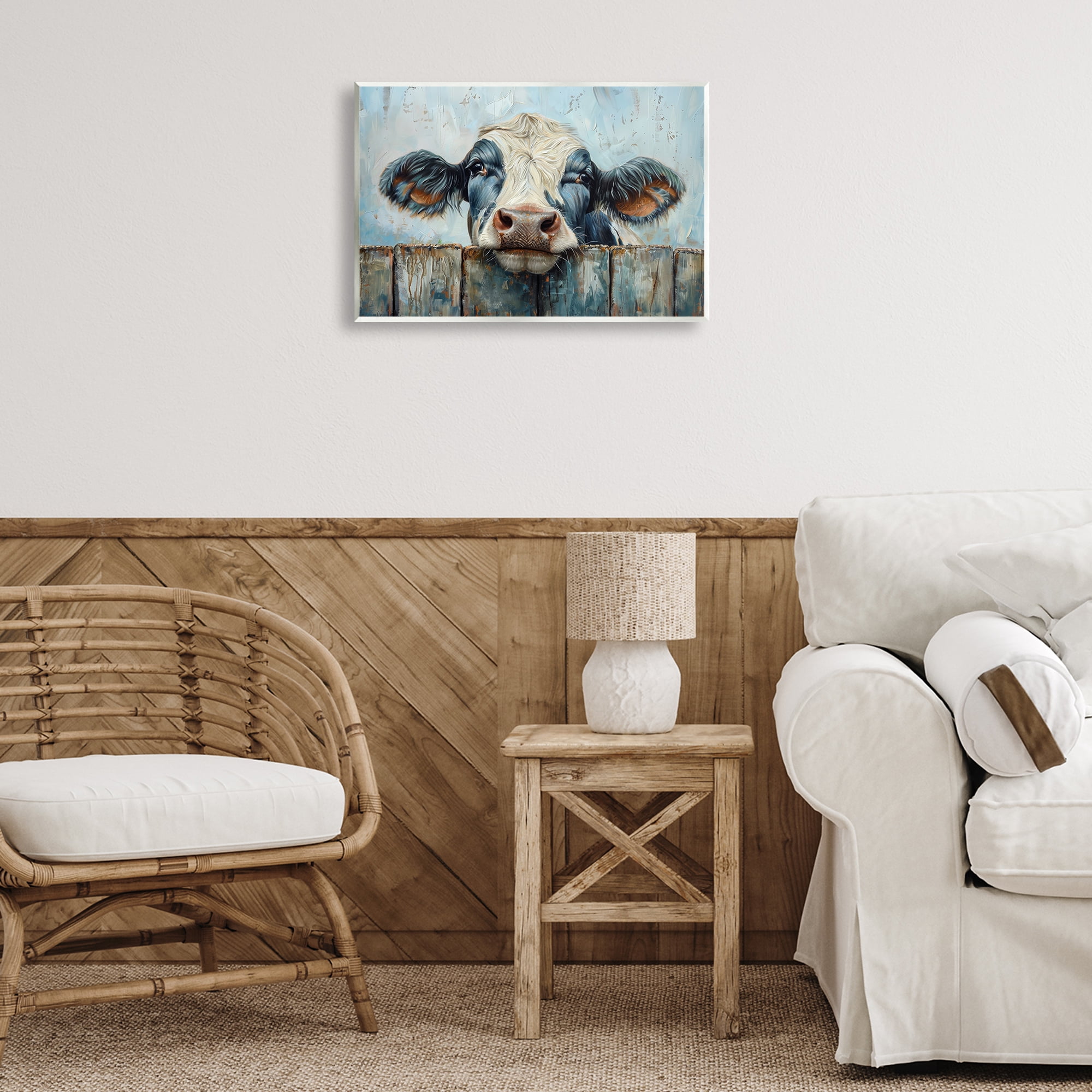 Stupell Industries Howdy Neighbor Cow Animals & Insects Painting Unframed Art Print Wall Art, 19 x 13