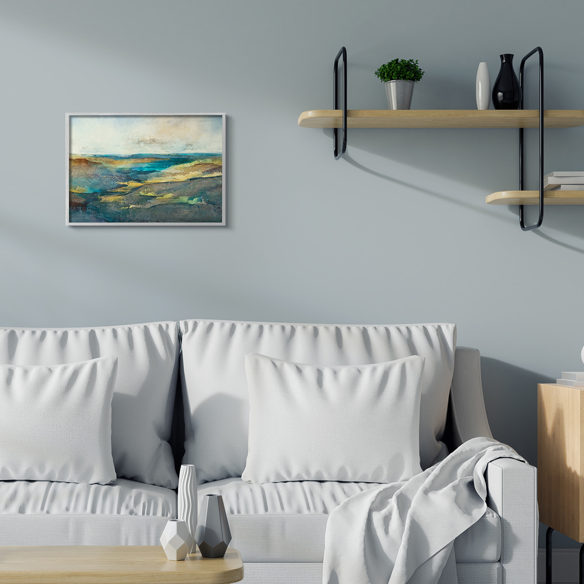 Stupell Industries Abstract Nautical Cliff Landscape Blue Green Hills,16 x 20,Designed by Scott Brems