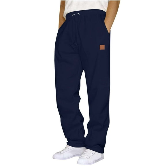 Mens Casual Pants Loose Fit Elastic Waist Wide Leg Drawstring Sweatpants with Pockets Solid Fall Winter Trousers (XL, Navy 01)