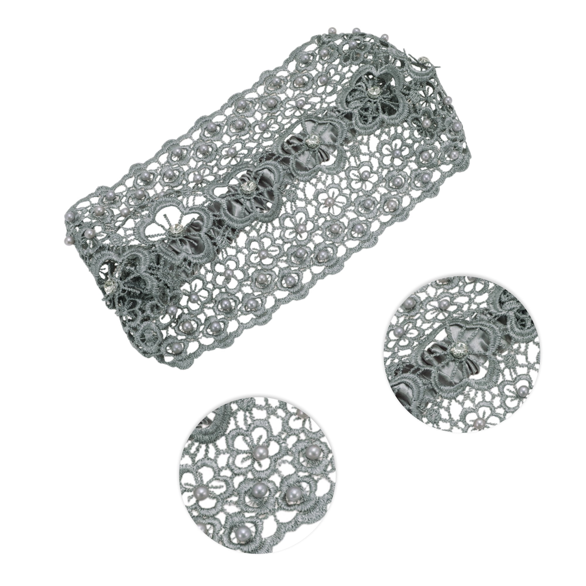Unique Bargains 1pc Stylish and Comfortable Fashion Bead Hollow Wide Headwrap Gray