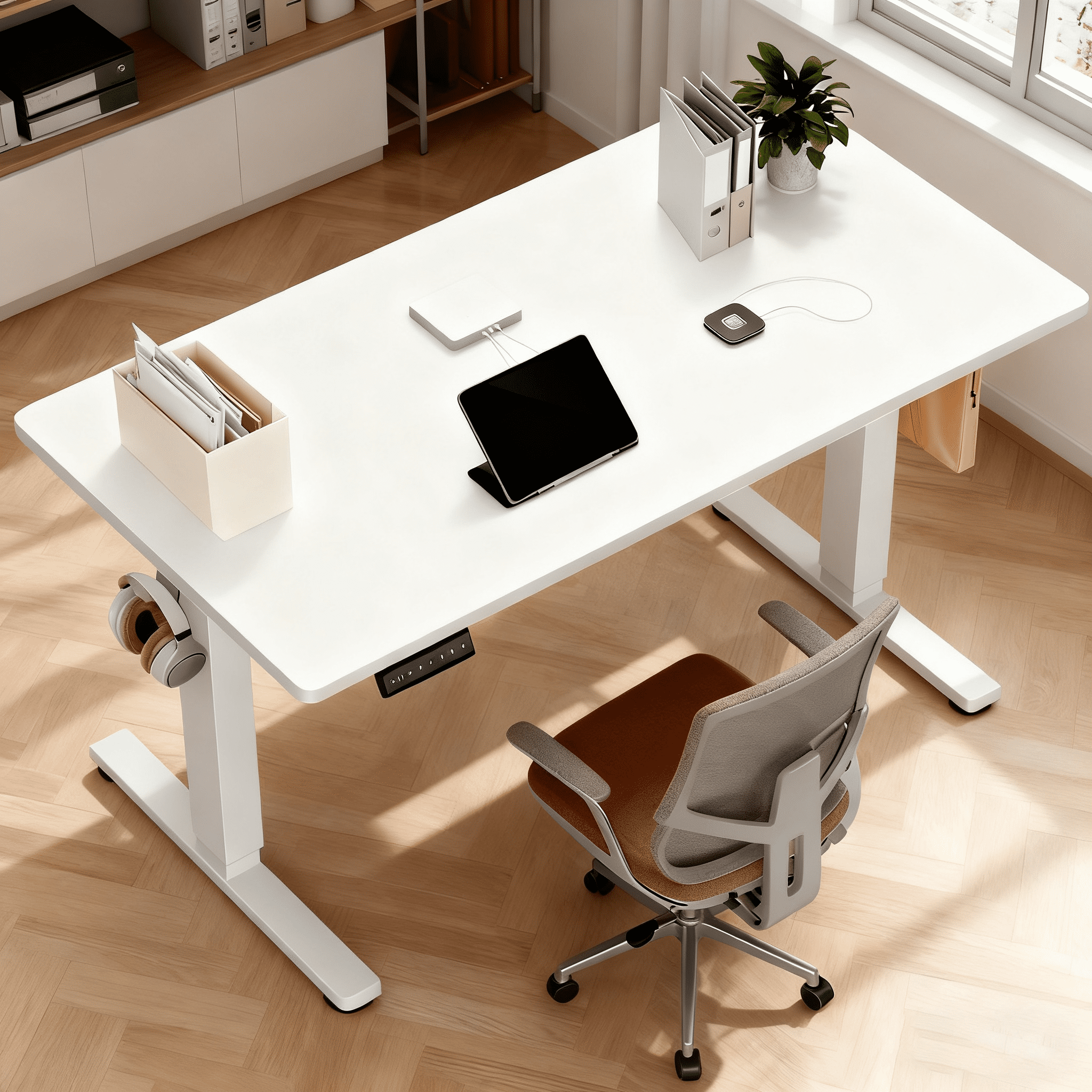 Electric Standing Desk 40x24 Inch - Height Adjustable Desk with Memory Presets, White
