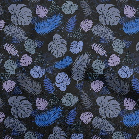 oneOone Cotton Poplin Royal Blue Fabric Tropical Leaf Sewing Craft Projects Fabric Prints By Yard 56 Inch Wide