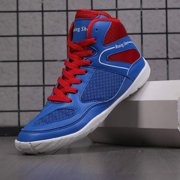Men'S Professional Boxing Shoes - Heavy-Duty High-Top Training Sneakers with Slip-Resistant Rubber Sole, Breathable Round Toe Design & Cushioned Insole - Full-Grain Faux Leather Wrestling, Weightlift