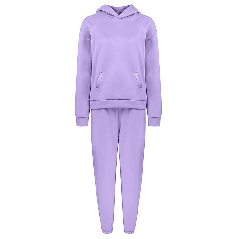 iOPQO Lounge Sets For Women Matching Sets For Women Women Solid Solor  Casual Fashion Long Pants With Thick Long Sleeve Hoodie Suit Workout Sets  For Women Purple XXL 
