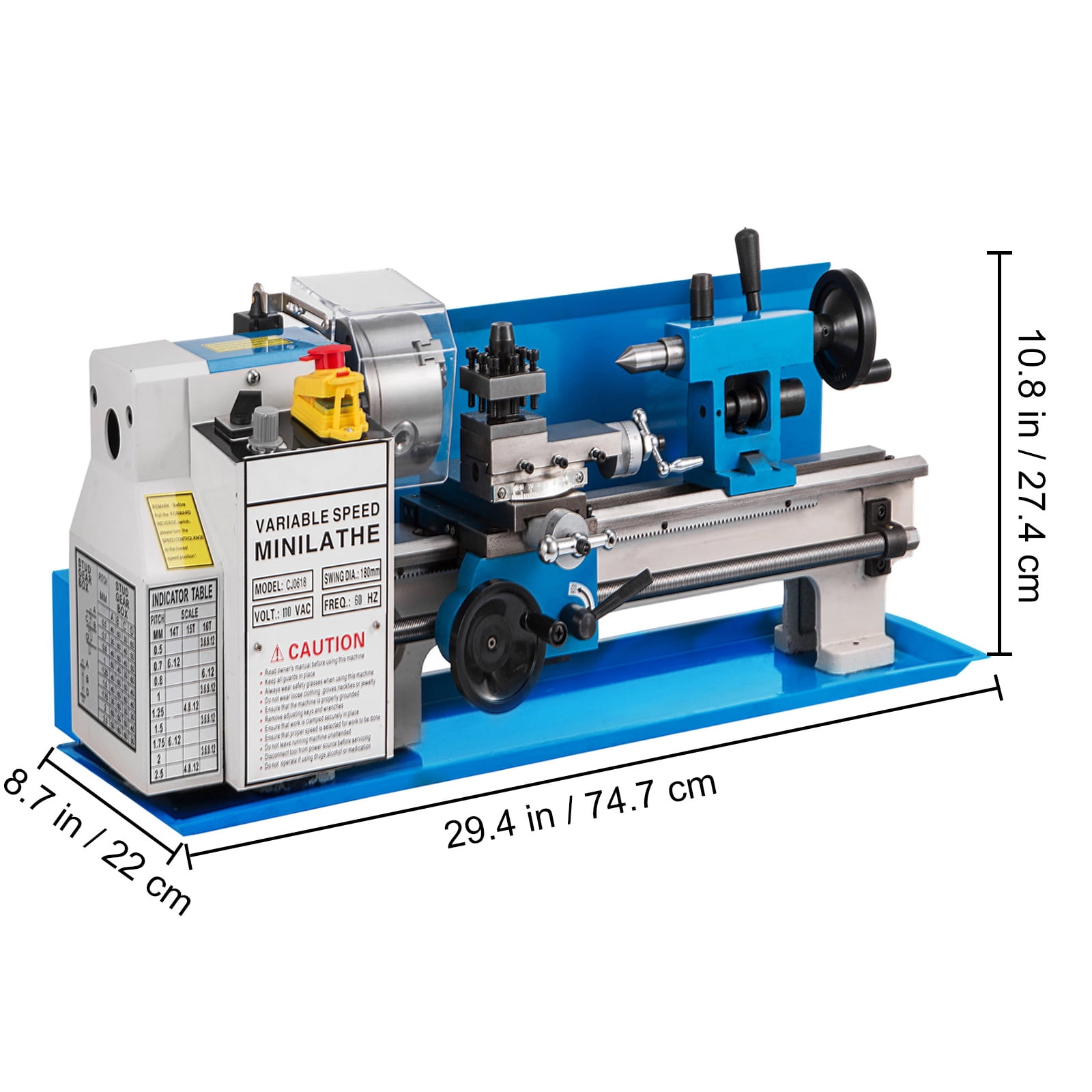 KFFKFF Metal Lathe 7" x 14", Bench Top Metal Lathe, Mini Metal Lathe 0-2250 RPM Variable Speed,Mini Lathe with 4" 3-jaw Chuck, Benchtop Lathe, for Various Types of Metal Turning