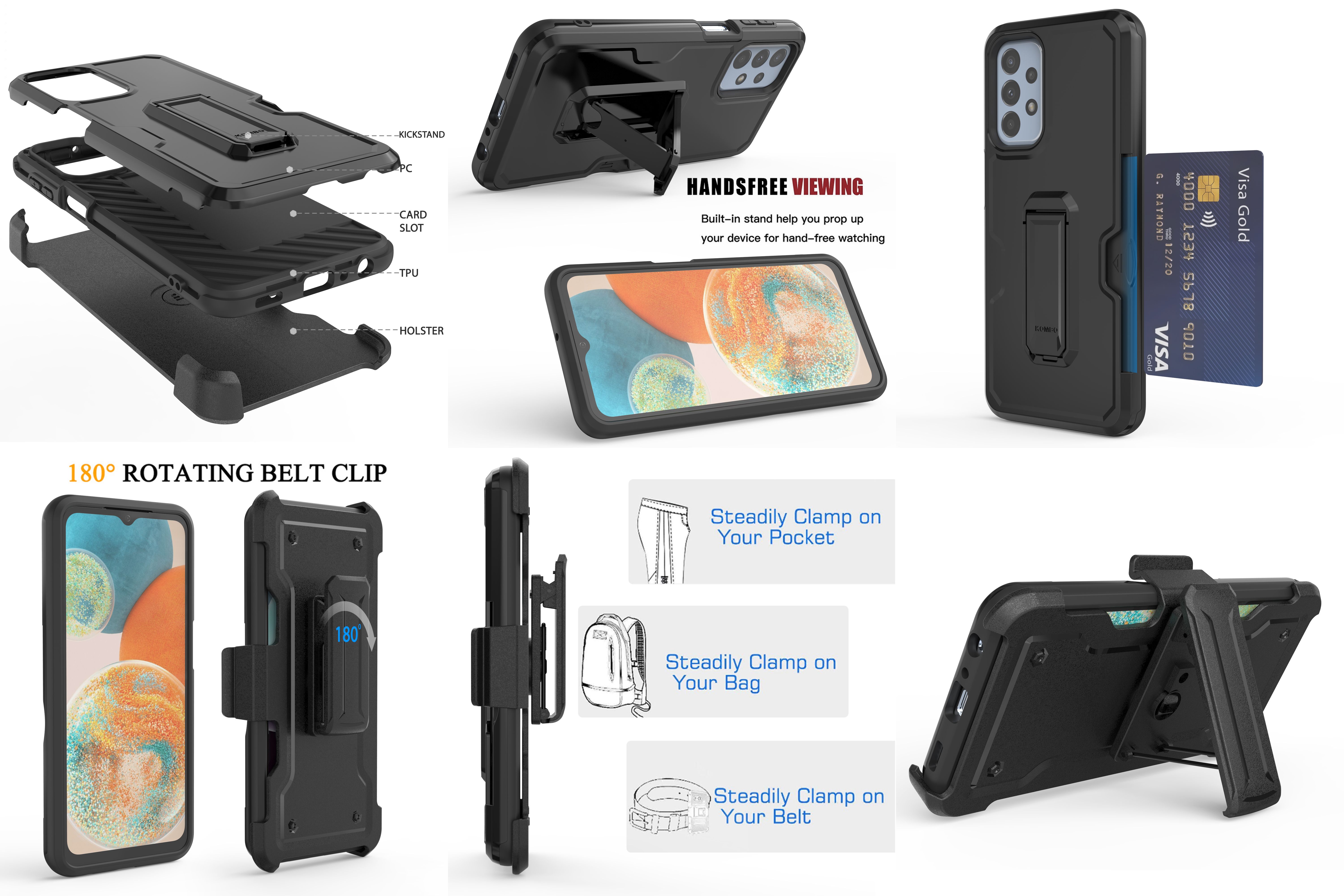 Accessories Bundle Pack for Samsung Galaxy A13 5G Case - Heavy Duty Rugged Cover (Dolphin), Belt Holster Clip, Wireless Earbuds, Car Charger, Wall Charger, Digital Display USB-C Cable - image 2 of 7
