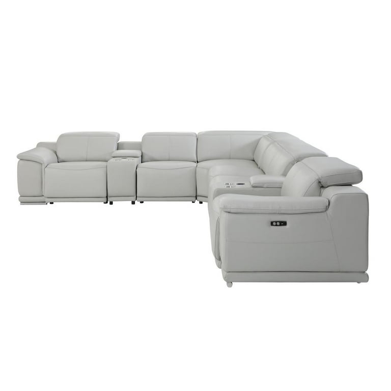 Gray Italian Leather Power Reclining U Shaped Eight Piece Corner Sectional With Console Gray Italian Leather Power Reclining U Shaped Eight Piece Corner Sectional With Console