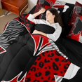 thumbnail image 4 of Homewish Cheetah Leopard Print Bedding Comforter Set 7-Piece for Girl, Black Red Butterfly Animal King Bedding Sets, Stripes Abstract Reversible Bed Sheets, Super Cozy Room Decor, 4 of 7