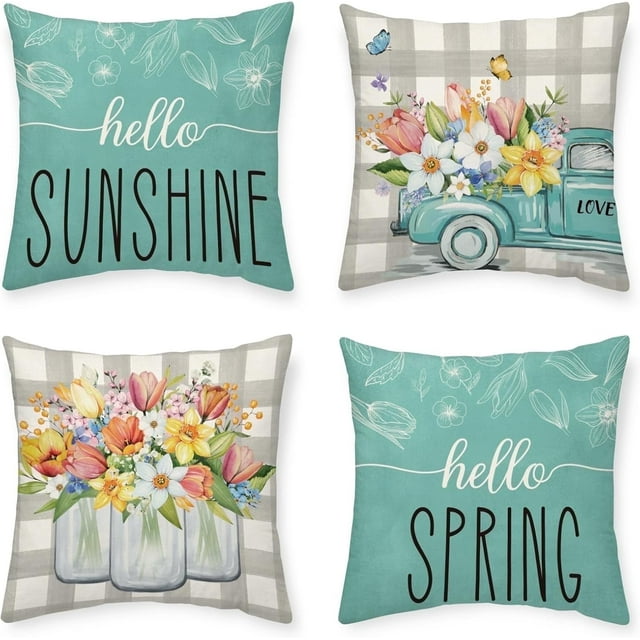 Happiniss Fundas de Almohada Decorativas Navideñas de 18 x 18, 4 Unidades