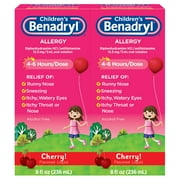 2 Pack: Children's Benadryl Allergy, Cherry Flavored Liquid 8 fl oz .