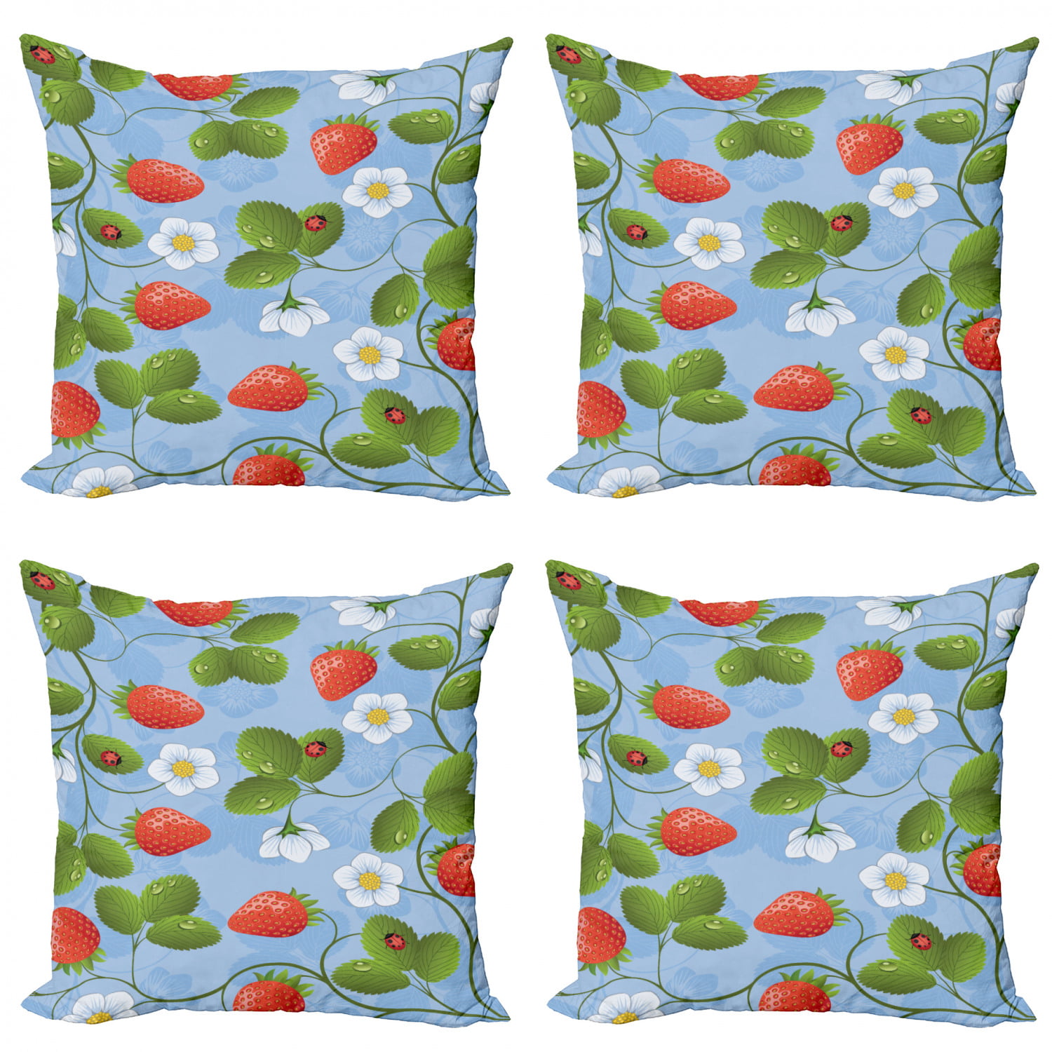 16x16 Ladybug Art For The Ladybug Lover Cute Ladybugs with Star Pattern On Blue Background Throw Pillow Multicolor