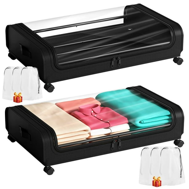 2Pcs Contenedores de Almacenamiento Debajo con 6 Bolsa de Almacenaje, 80 X 43.5 X 16 cm, Contenedores de Almacenaje Debajo de La Cama con Ruedas, para Ropa y Edredones,Zapatera Organizador