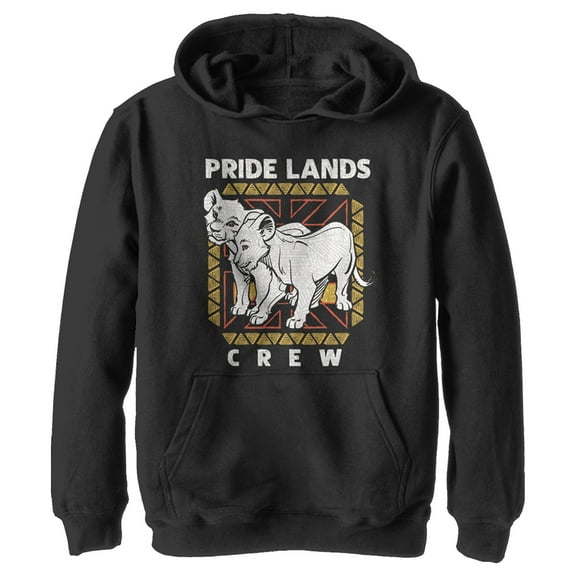 Boy's Lion King Simba & Nala Pride Lands Crew  Pull Over Hoodie Black Large