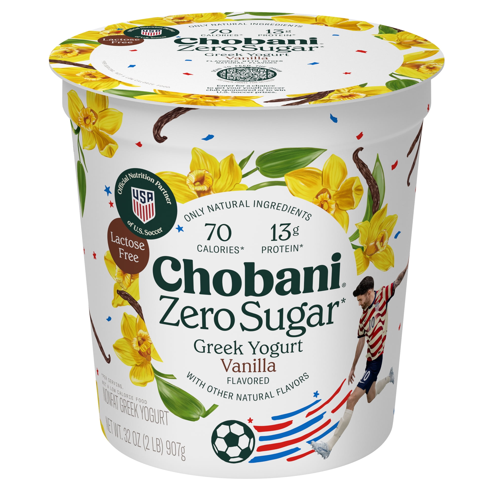 Chobani Zero Sugar Non-Fat Greek Yogurt Vanilla 32 oz Tub
