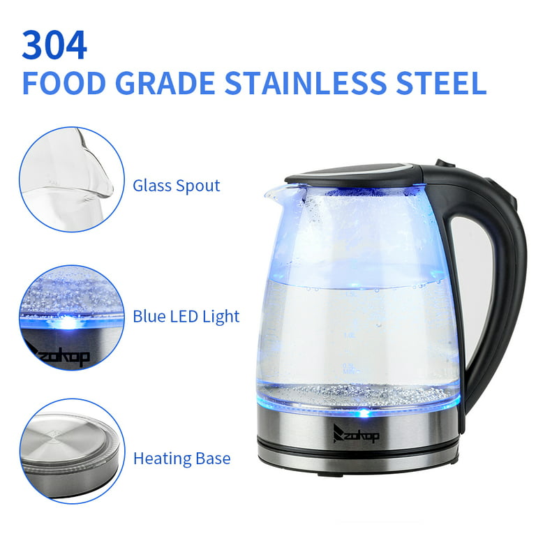 1.8L Electric Kettle Glass 360 Blue LED Illuminated Portable Jug 1500W