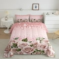 thumbnail image 2 of Pink Rose Comforter Set Diamond Crystal Fluid Art Bedding Set,Abstract Ombre Down Comforter Romantic Garden Flowers Quilt Set,Boho Floral Bohemian Decor, 2 of 7