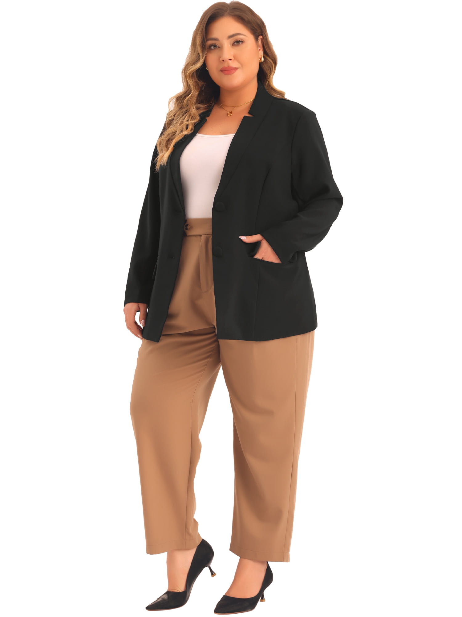 DARING DIVA Women's Plus Business Suit Blazer Button Work Blazer Jacket 2X Black