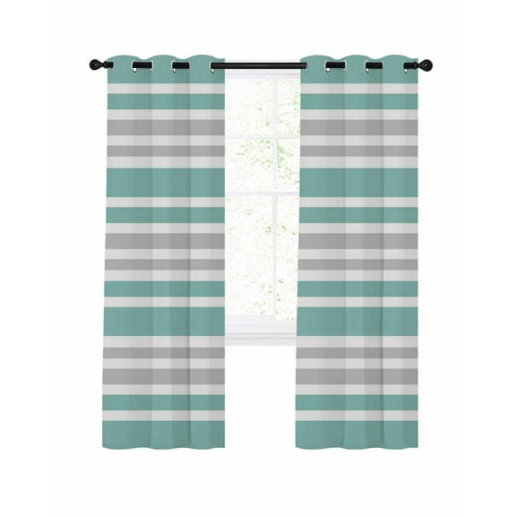 Turquoise Stripes Blackout Curtains 63 Inches Length, Modern Minimalist Horizontal Lines Window Treatment Thermal Insulated Drapes for Bedroom Living Room 2 Panels 84x63 Inches