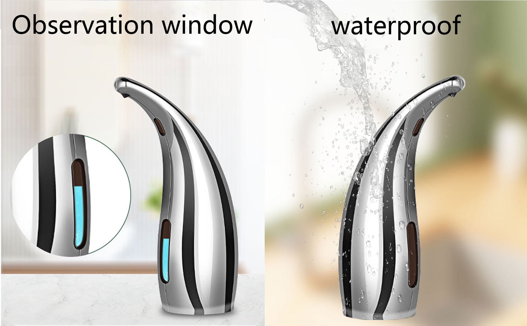 Soap Dispenser,Touchless Bath Kitchen Countertop Automatic Soap Dispenser with Infrared Motion Sensor,IPX6 Waterproof.Perfect for Bathroom and Kitchen.（silvery）