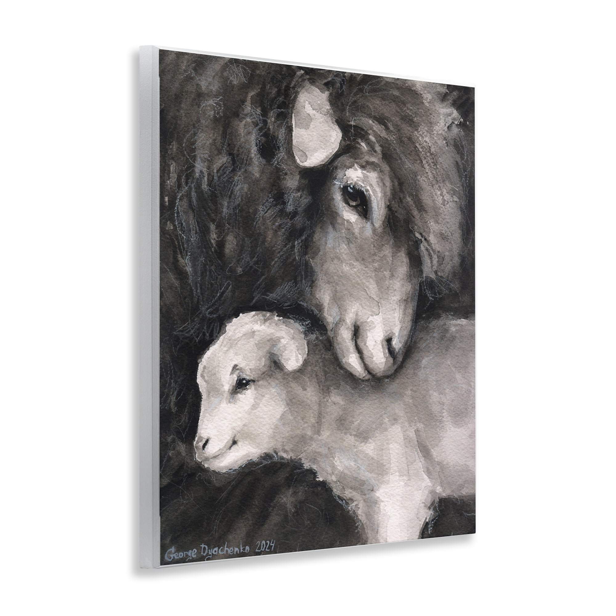Stupell Industries Cuddling Sheep & Lamb Animals Painting Unframed Art Print Wall Art, 11 x 14
