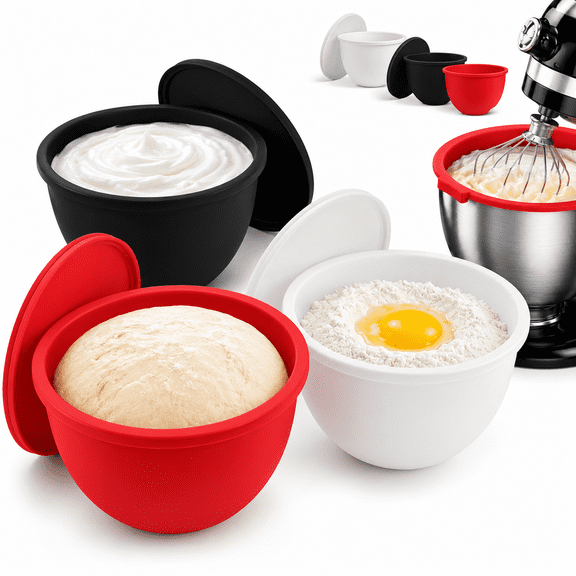 Silicone Bowl Liners for 5 Qt Kitchen Mixers Aid, Mixing Bowl Insert with 3 Lids Compatible with Tilt-Head Stand Mixers for Baking Cooking, Replacement Mixer Bowls(3Pcs)