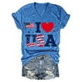 thumbnail image 2 of AKEGAMN Blue Loose Printed V Neck T Shirt - Casual Short Sleeve Blouse, S-3XL, 2 of 4