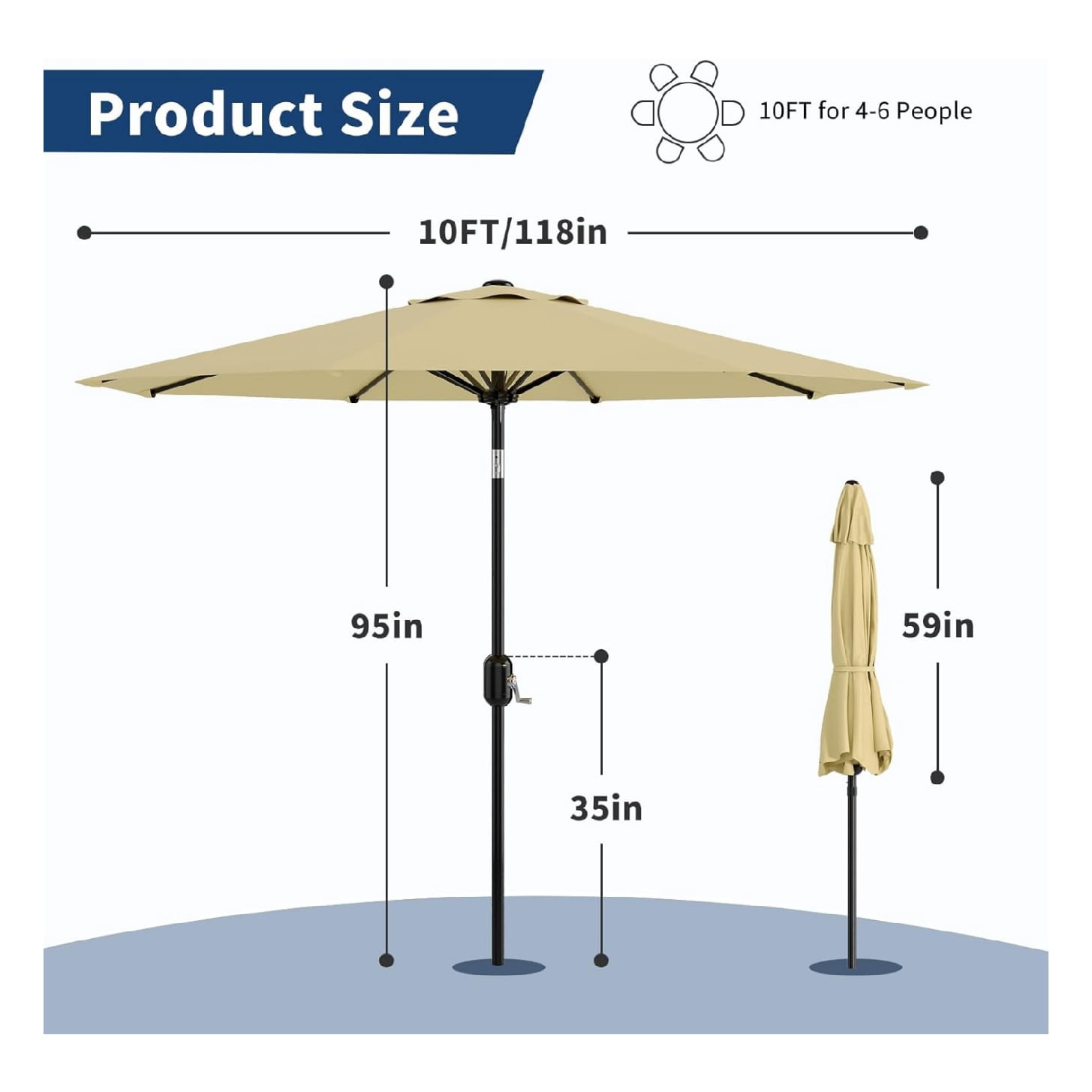 Home Outdoor 10ft Patio Umbrella, Table Umbrella Patio with Crank Lift & Push Button Tilt, 8 Sturdy Ribs Table Umbrella, Market Umbrella Sturdy Ribs UV Protection Waterproof for GardenYard, Deck, Pool