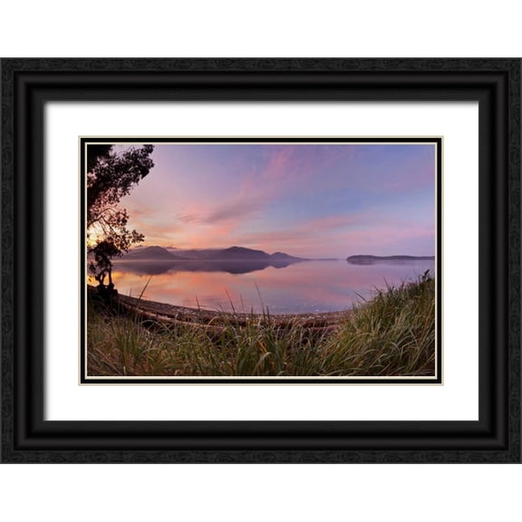 Paulson, Don 32x23 Black Ornate Wood Framed with Double Matting Museum Art Print Titled - WA, Seabeck Fisheye view of sunset on Hood Canal