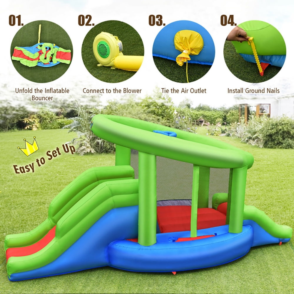 Aimee Lii Inflatable Dual Slide Basketball Game Bounce House Without Blower, Kids Bounce House for 5-10
