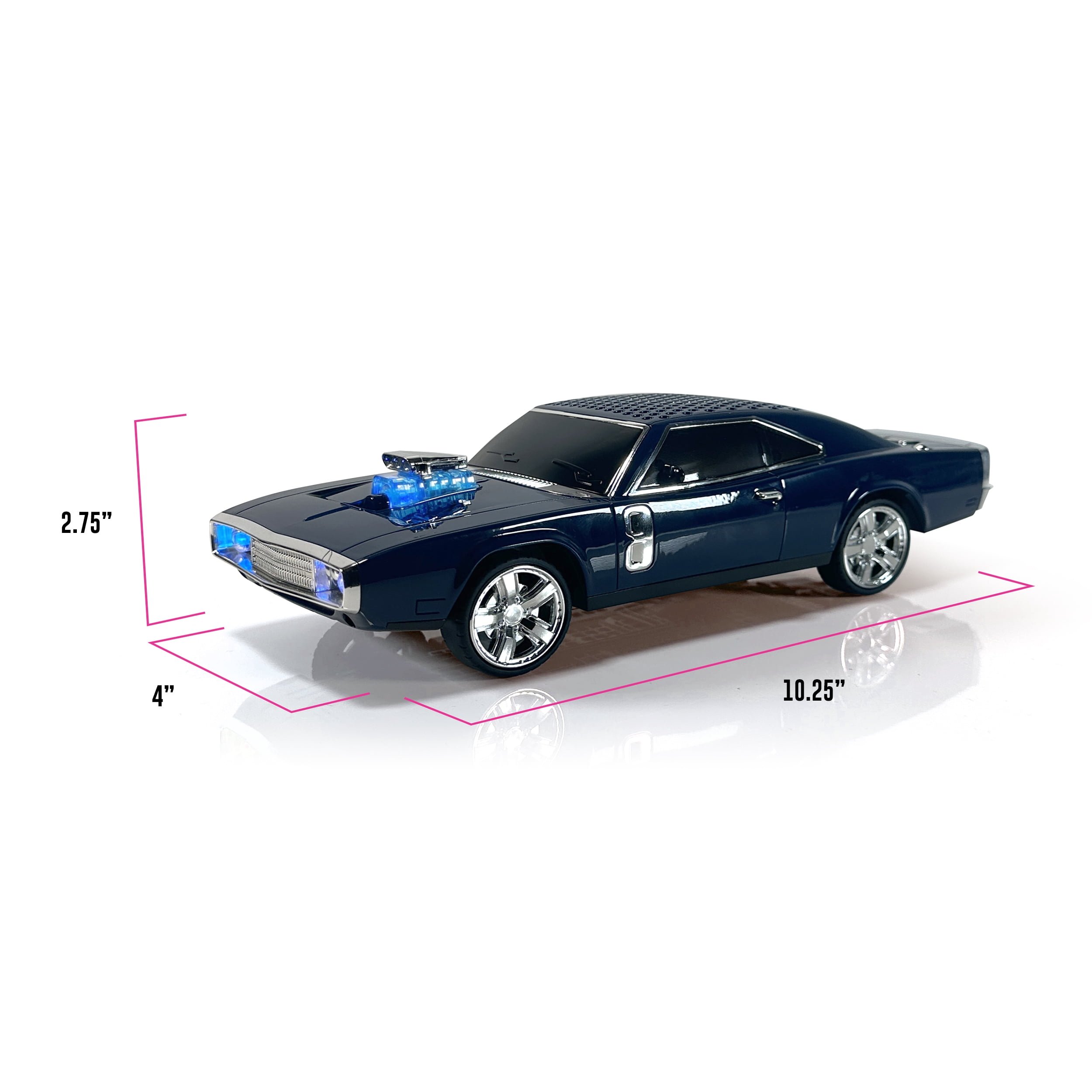 QFX Bluetooth 1968 Retro Muscle Car Replica Speaker, Dual 2-inch Speakers, Hands Free Link, Built-in Microphone, FM Radio and LED Party Lights, Blue - BT-1968-BLU