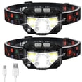 thumbnail image 1 of Linterna para faros delanteros, Faro LED recargable ultraligero y brillante con luz roja blanca, paquete de 2 faros delanteros con sensor de movimiento a prueba de agua, 6 modos, negro, 1 of 2