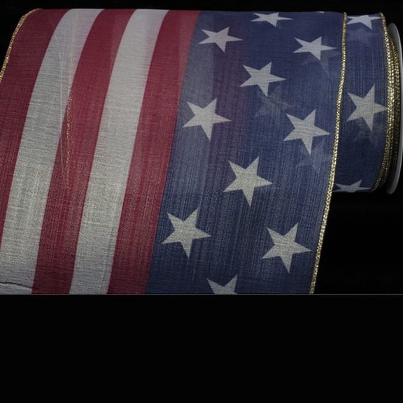 The Ribbon People Red and Blue Sheer USA Flag Wire Edged Craft Ribbon 9.25" x 20 Yards