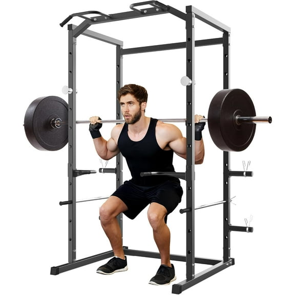 Power Cage, Squat Rack for Home Gym, 1100LB Capacity Power Rack with Pull-Up Bar, Adjustable Safety Bars, Strength Training for Home Gym,Black
