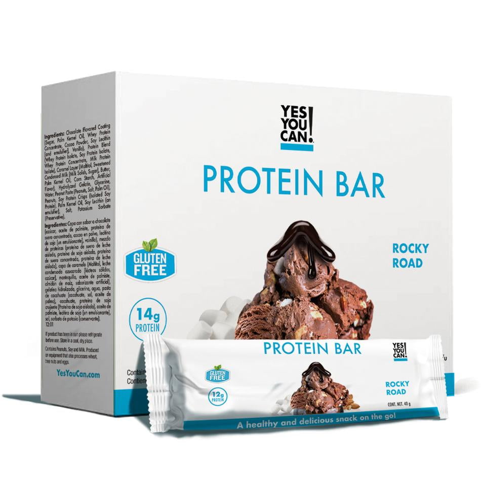 Yes You Can! Protein Bar - Rocky Road Healthy Gluten-Free Snack, Box of 7