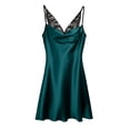 thumbnail image 5 of Women's Ice Silk Sleeveless Nightgown, Sexy Lace Trim Camisole Slip Dress, Comfortable and Fashionable Sleepwear for Bedtime, Home Lounging, and Romantic Evenings-Blackish Green, 5 of 9