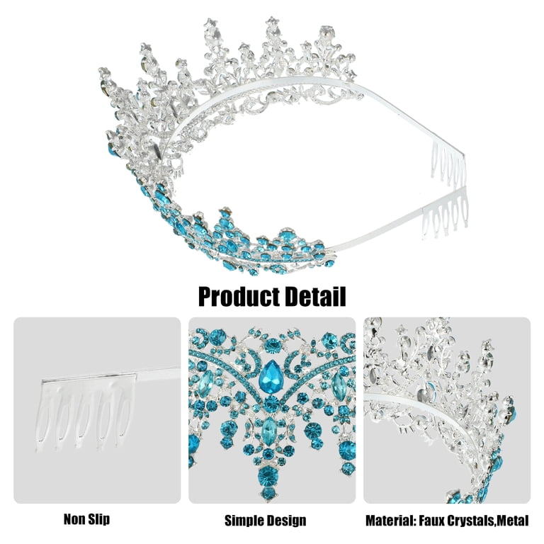Unique Bargains Lake Blue Crystal Tiara Crown with Combs  display picture 1