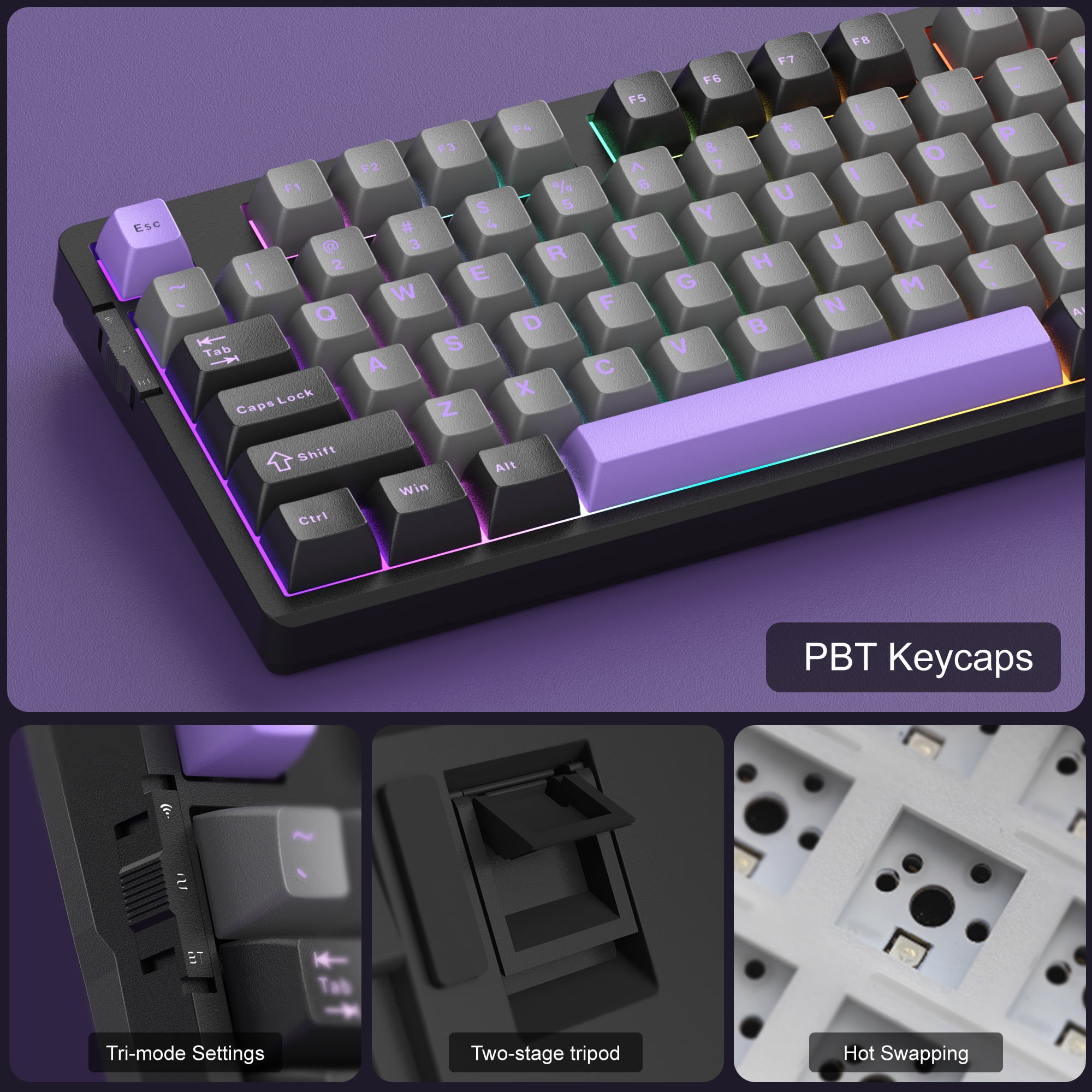MageGee LIGHT87 Wireless Creamy Keyboard, Gasket Structure, RGB Backlit, 2.4G/USB-C/BT5.0 Hot Swappable 8000mAh