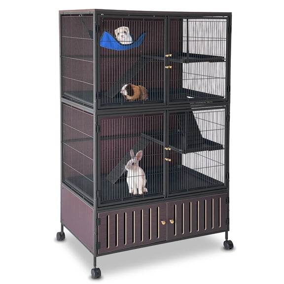 Spacious 5-Tier Metal Small Animal Cage Multi-Level Habitat with Removable Ramps Lockable Doors Hammock & Tray Rolling Wheels for Ferrets Chinchillas Guinea Pigs Rats Rabbits Black