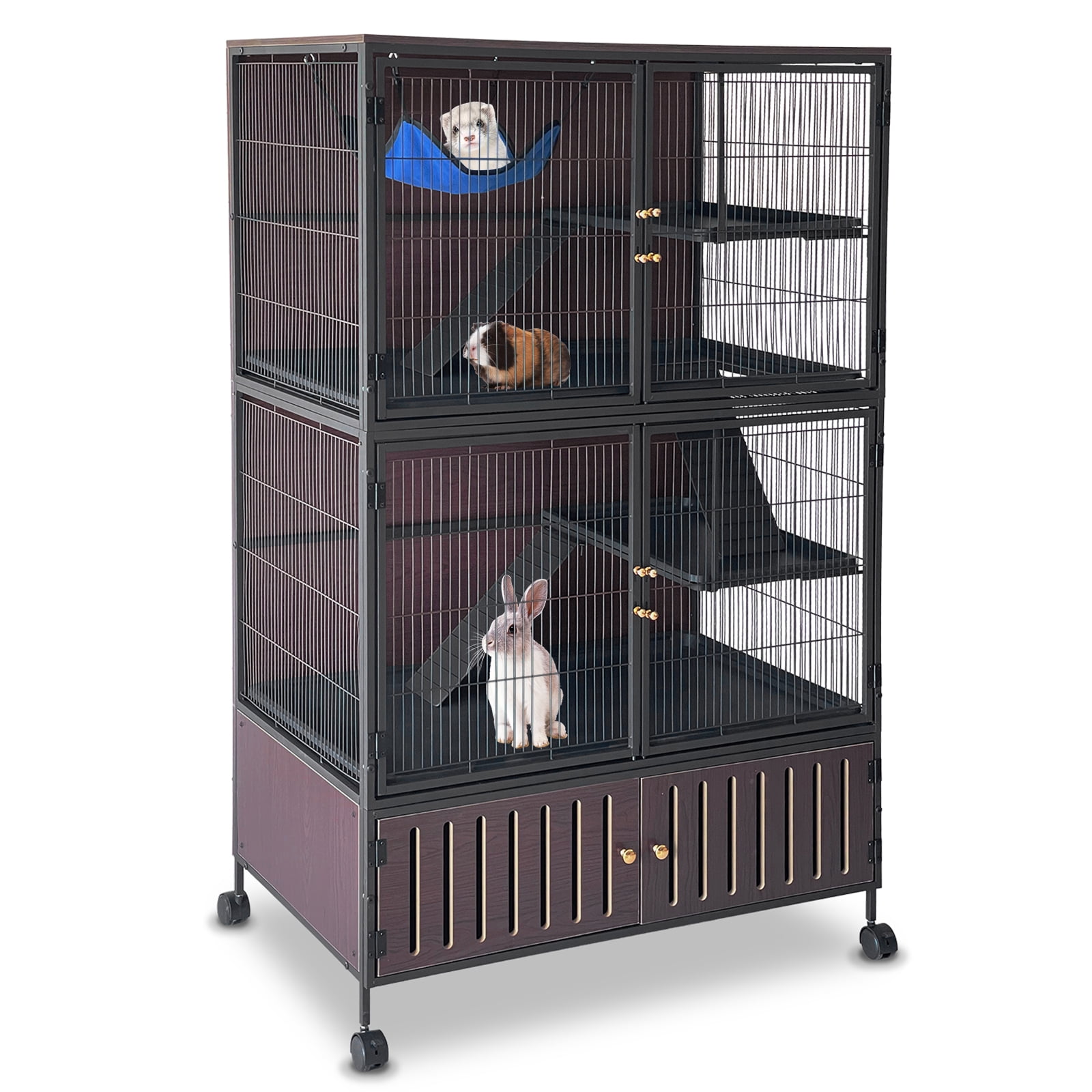 Mteryoing 5-Tier Large Metal Small Animal Cage for Ferret Chinchilla Guinea Pig Rat, Multi-Level Habitat with Wheels Lockable Doors Removable Trays Hammock, Black
