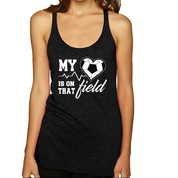 Wild Bobby, My Heart Is On That Soccer Field, Sports, Women Tri-Blend Racerback Tank Top, Vintage Black, X-Large