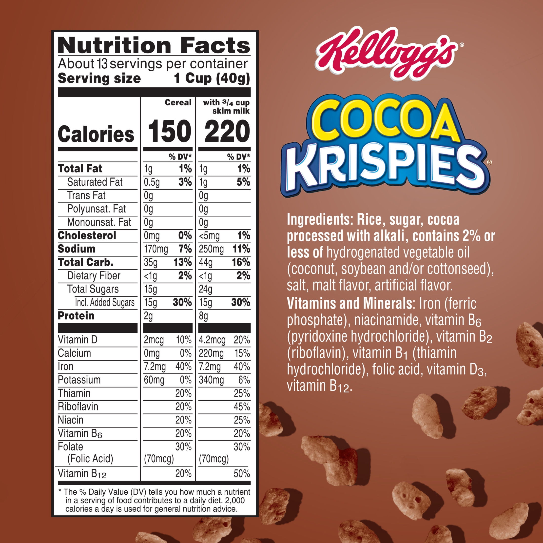 Kellogg's Cocoa Krispies Chocolatey Flavor Breakfast Cereal, Low Fat, Family Size, 19 oz
