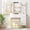 White, variant on TROPOW 57'' Modern Wood Makeup Vanity Desk with Lighted Mirror, Charging Station, 3 Color Lighting, 4 Drawers, Storage Shelves & Cushioned Stool, Marble White Vanity Table Set, White
