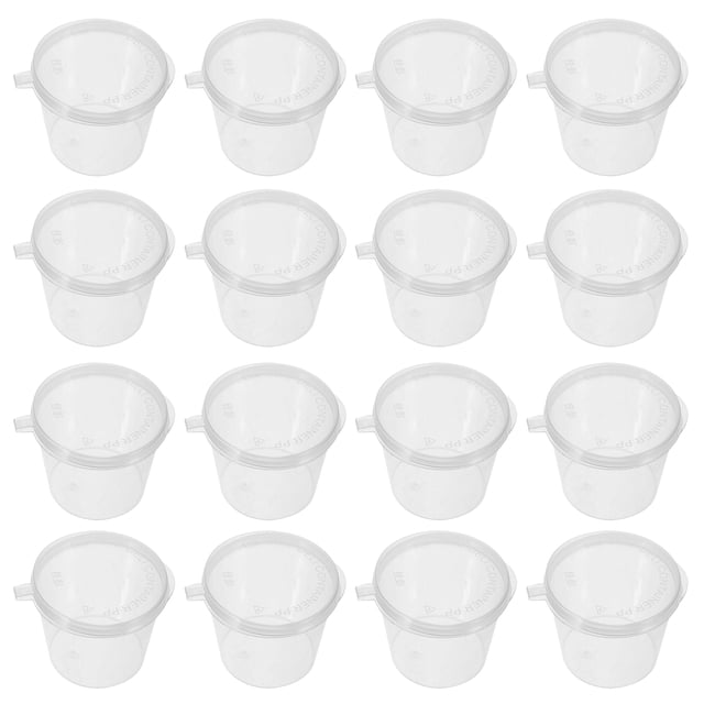 100 vasos de plástico para salsa para llevar, recipientes para salsa de ensalada y condimentos con tapas.