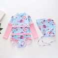 thumbnail image 2 of BOOMNY Toddler Baby Girls One Peice Swimsuits Long Sleeve Bathing Suit With Hat Hawaiian Graphic Lightweight Summer Vacation Beach Swimwear, 2 of 4