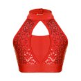 thumbnail image 4 of Mufeng Ensemble de Hauts Courts Sans Manches à Sequins pour Filles avec Bloomers de Danse du Ventre pour Performance de Carnaval Arabe Rouge 6, 4 of 7