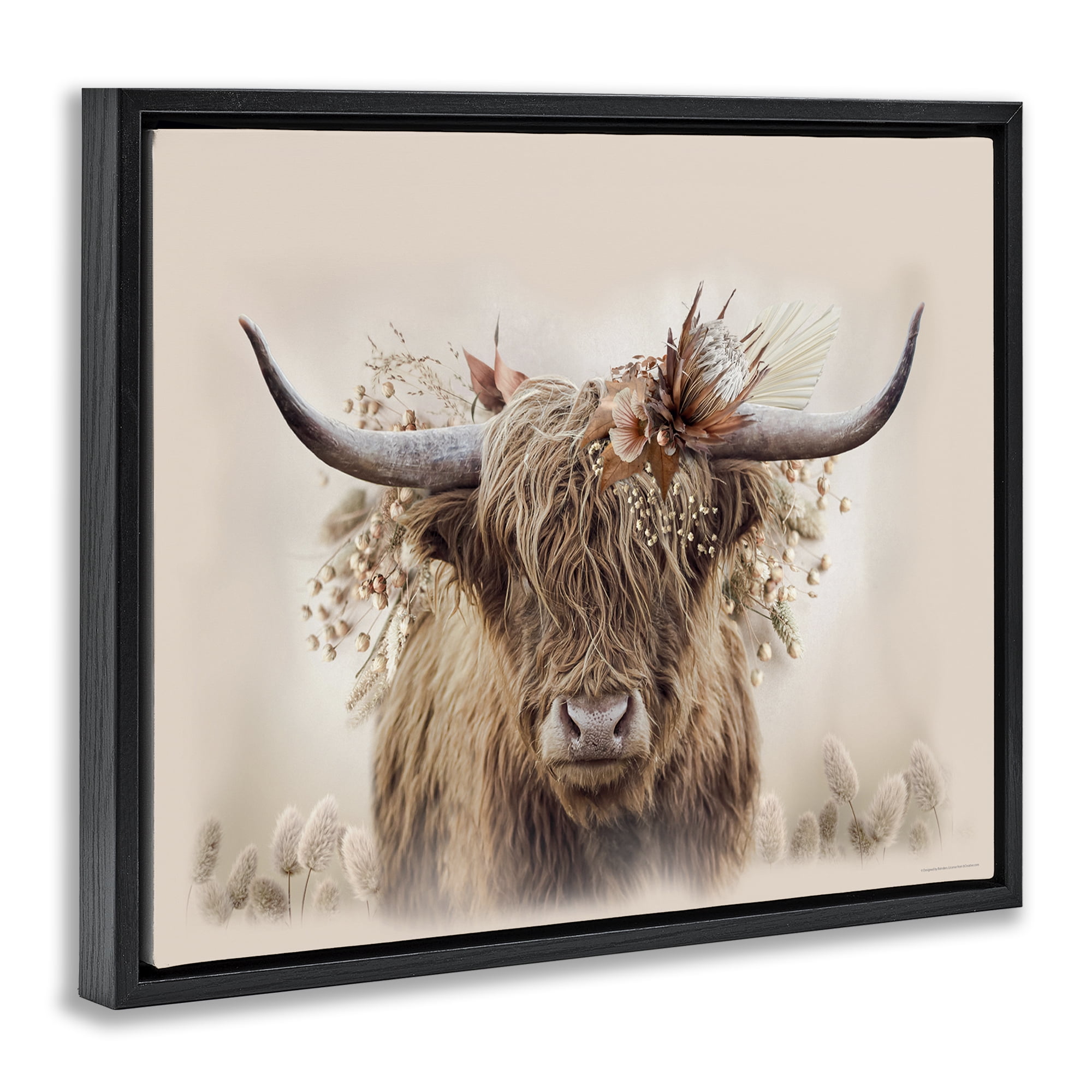 Stupell Industries Peachy Pastel Cattle Animals Painting Black Floater Framed Canvas Art Print Wall Art, 21 x 17