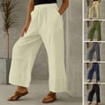 thumbnail image 1 of Dream Lifestyle Mid-Rise Elastic Waist Slant Pockets Woman Pants Pleated Stitching Straight Wide Leg Casual Trousers Female Clothing, 1 of 8